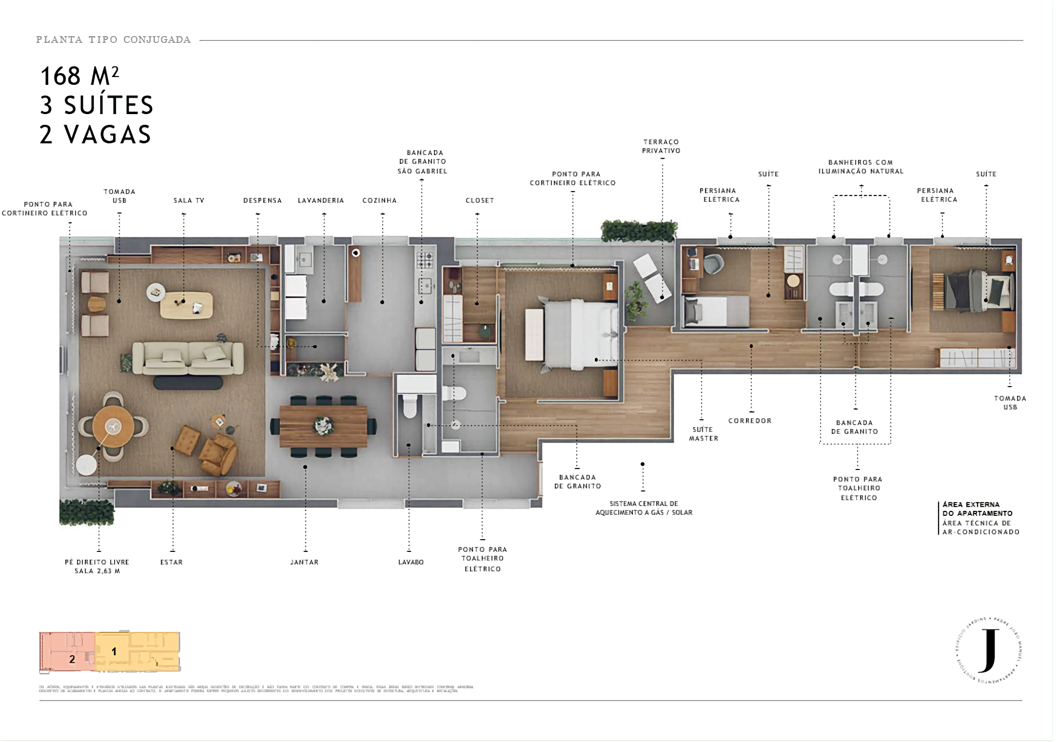 Planta 128m² - 3 suítes